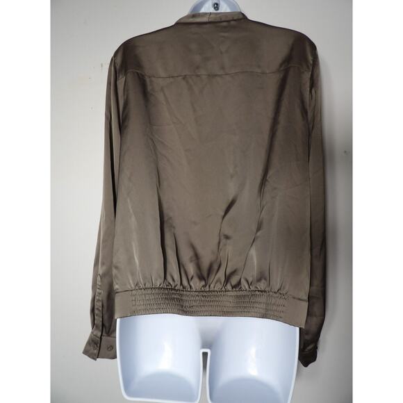 Linea By Louis Dell'Olio Medium Blouse Drapeneck Crossover Faux Tan Silky Taupe - Picture 4 of 12